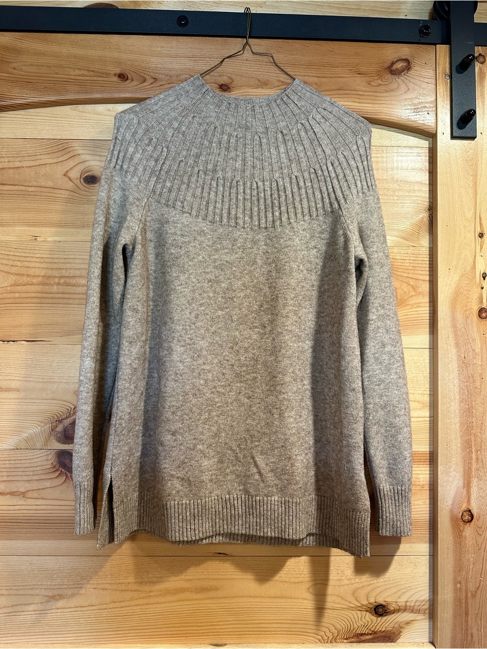 Anthropologie Ribbed Yoke Cowl Sweater - Taupe